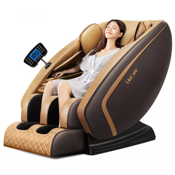 Fotoliu de masaj Fantasy II, Lila Care, cu incalzire, functie bluetooth audio, display, zero gravity, piele ecologica, Bej/Maro