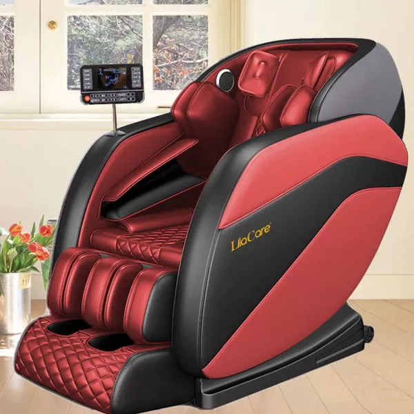 Fotoliu de masaj Royal Red, Lila Care, cu incalzire, functie bluetooth audio, display, zero gravity, piele ecologica, rosu