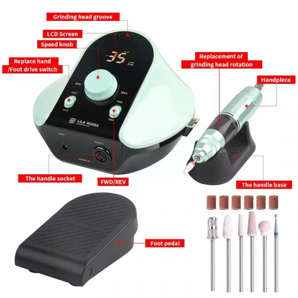 Freza unghii, pila electrica, Lila Rossa,35000 RPM, 45w, verde