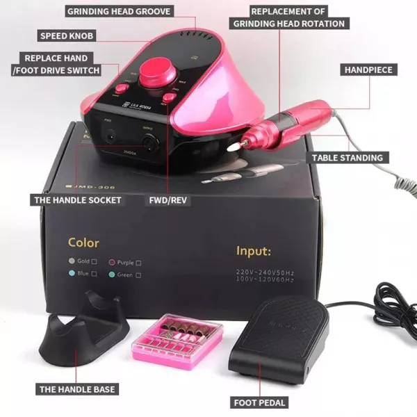 Freza unghii, pila electrica, Lila Rossa,35000 RPM, 45w, fuchsia