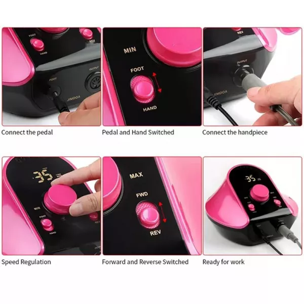 Freza unghii, pila electrica, Lila Rossa,35000 RPM, 45w, fuchsia