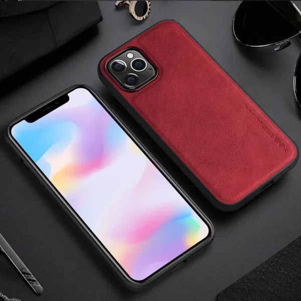 Husa Loomax de protectie iPhone 12 Mini, anti-soc, din piele ecologica, subtire, visiniu