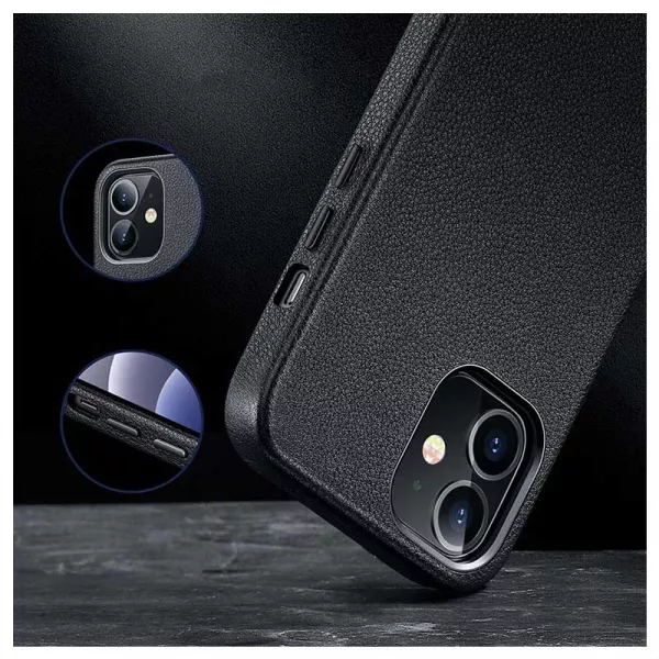 Husa Loomax de protectie iPhone 12 Mini, anti-soc, din piele ecologica, subtire, negru