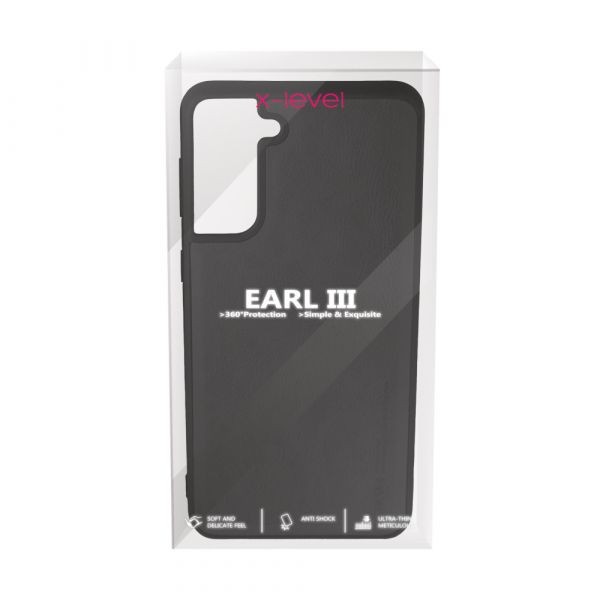 Husa Loomax de protectie Samsung S21, anti-soc, din piele ecologica, subtire, negru