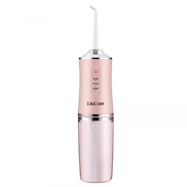 Irigator bucal profesional, dus bucal, Lila Care, Ultra-Portabil, 4 Capete Curatare, rezervor 220 ml, roz
