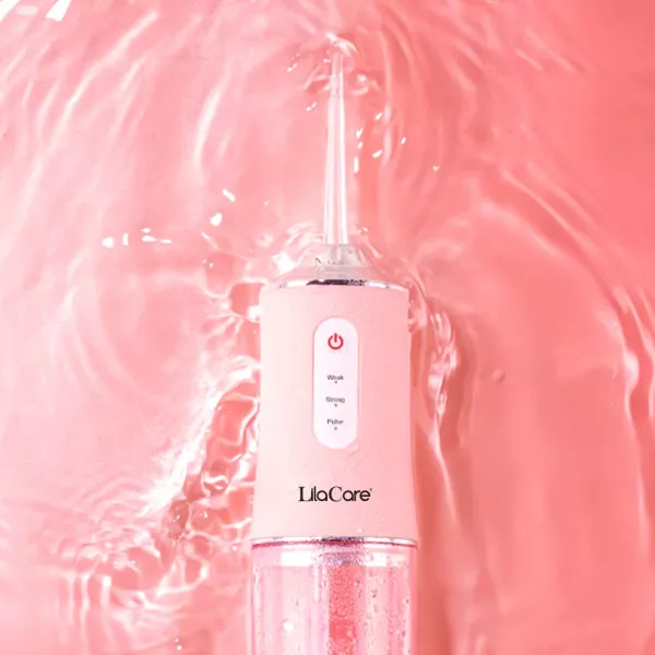 Irigator bucal profesional, dus bucal, Lila Care, Ultra-Portabil, 4 Capete Curatare, rezervor 220 ml, roz