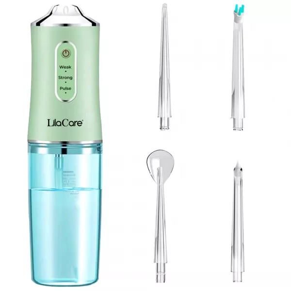 Irigator bucal profesional, dus bucal, Lila Care, Ultra-Portabil, 4 Capete Curatare, rezervor 220 ml, verde
