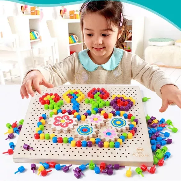 Joc educativ din lemn Karemi cu margele colorate