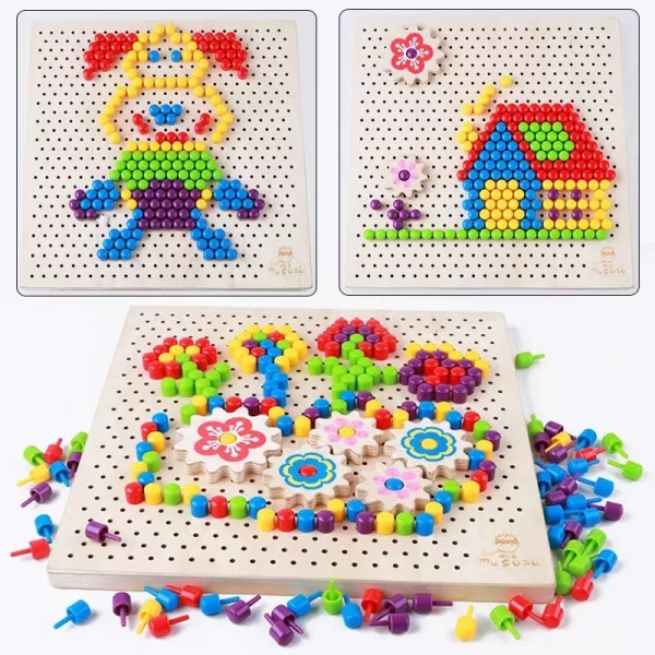 Joc educativ din lemn Karemi cu margele colorate