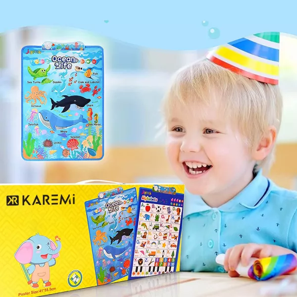 Jucarii interactive Karemi, jocuri educative audio in limba engleza, animalele din ocean, fara baterii incluse