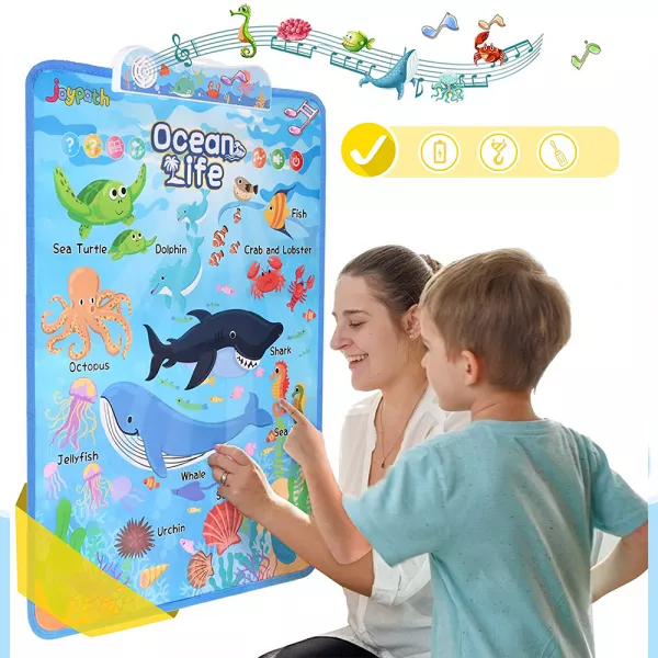 Jucarii interactive Karemi, jocuri educative audio in limba engleza, animalele din ocean, fara baterii incluse