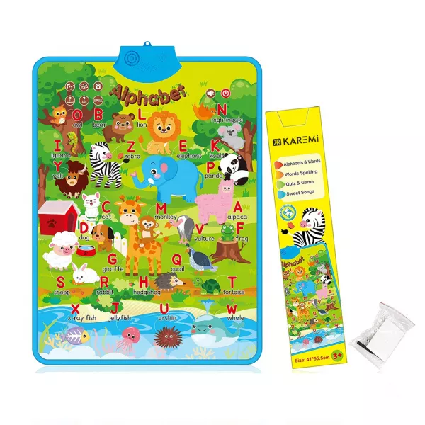 Jucarii interactive Karemi, jocuri educative audio in limba engleza, alfabetul cu animale, fara baterii incluse