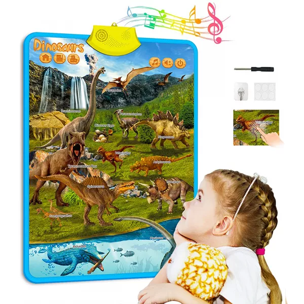 Jucarii interactive Karemi, jocuri educative audio in limba engleza, cu dinozauri, fara baterii incluse