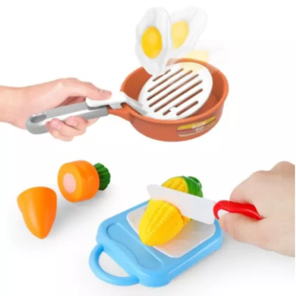 Bucatarie Dubla Completa Multifunctionala Karemi, Chiuveta cu Circuit de Apa, Masina de Spalat Vase, Cuptor, Oala sub Presiune, Ustensile, Produse, Legume, Lumini si Sunete, 42 piese, Roz / Portocaliu