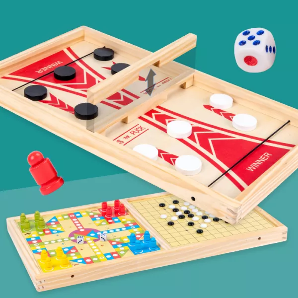 Joc de societate interactiv Karemi, 3 in 1, joc de puck, gobang, joc strategie