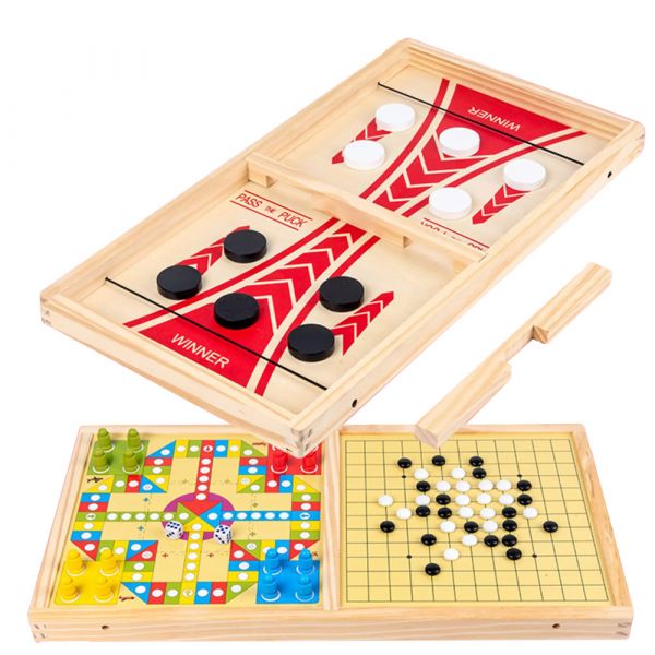 Joc de societate interactiv Karemi, 3 in 1, joc de puck, gobang, joc strategie