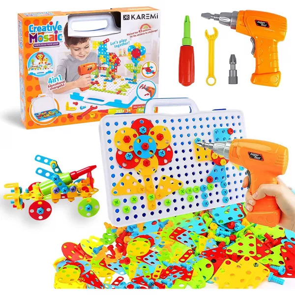 Jucarie educativa si interactiva, set bormasina Karemi, cu 237 piese, set complet constructie, multicolor