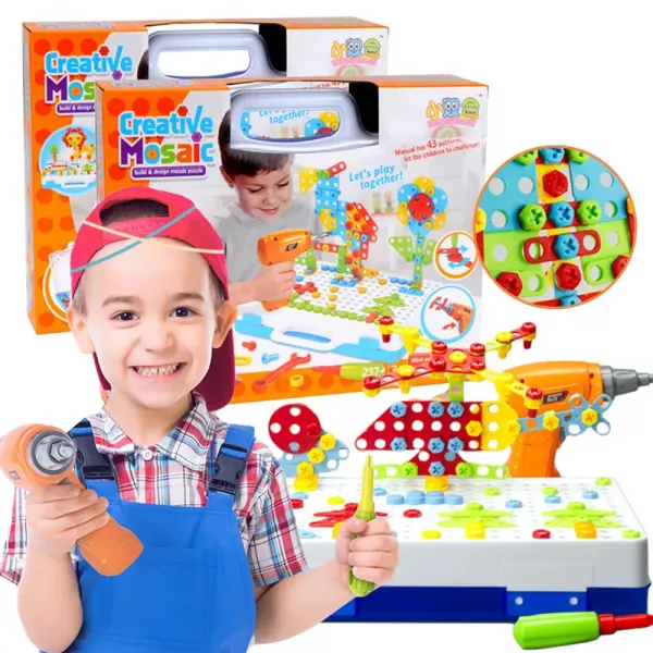 Jucarie educativa si interactiva, set bormasina Karemi, cu 237 piese, set complet constructie, multicolor