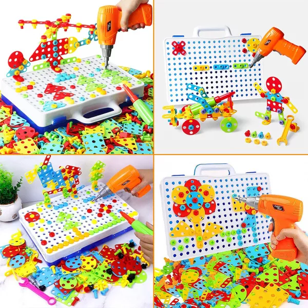 Jucarie educativa si interactiva, set bormasina Karemi, cu 237 piese, set complet constructie, multicolor