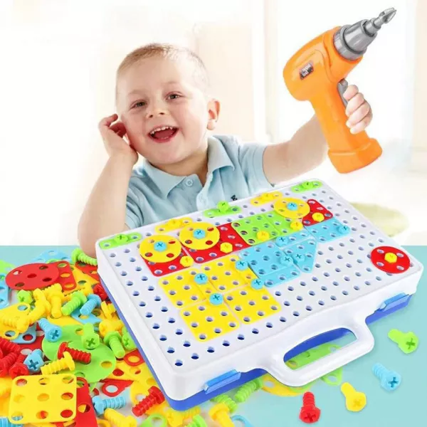 Jucarie educativa si interactiva, set bormasina Karemi, cu 237 piese, set complet constructie, multicolor