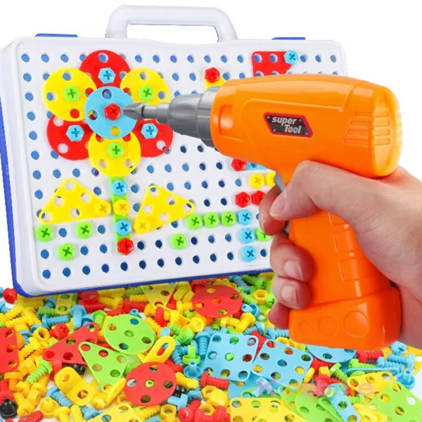 Jucarie educativa si interactiva, set bormasina Karemi, cu 237 piese, set complet constructie, multicolor