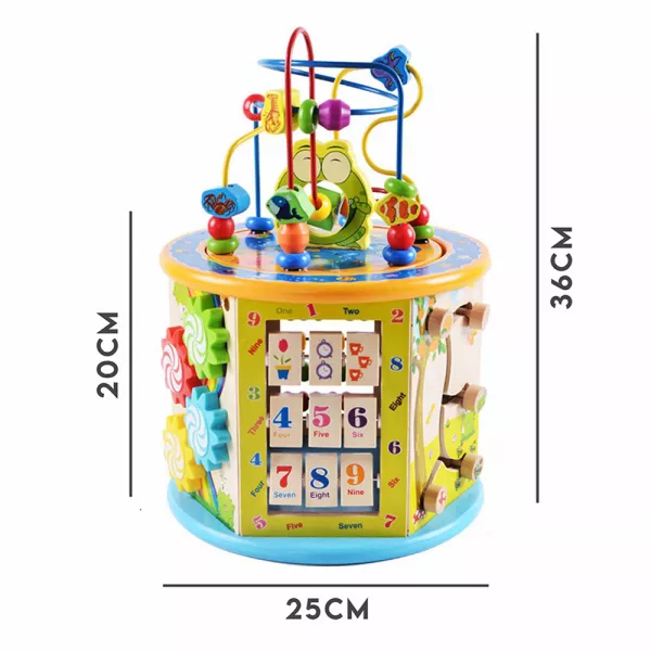 Jucarie educativa multifunctionala Karemi pentru copii, din lemn, cu 8 moduri, multicolor
