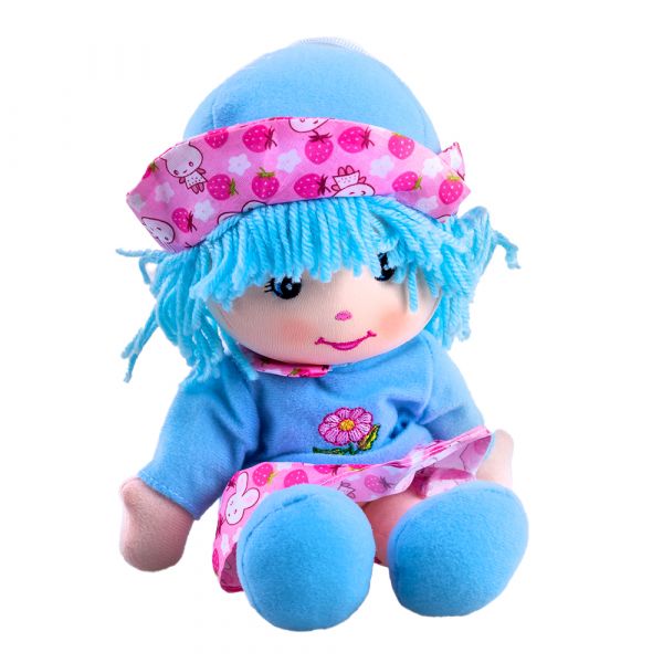 Papusa de plus Karemi, cu fusta si palarie, 26 cm, albastru
