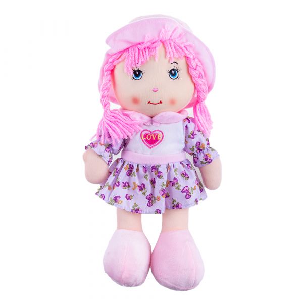 Papusa de plus Karemi, cu fusta si cosite, 35 cm, Mov/Roz