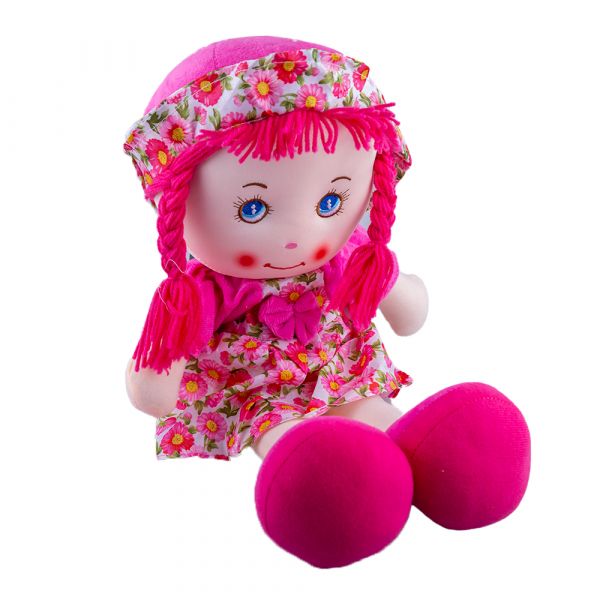 Papusa de plus Karemi, cu cosite, 45 cm, Roz aprins