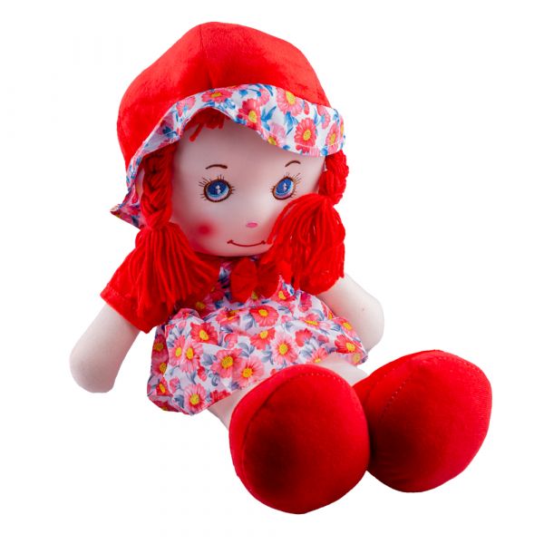 Papusa de plus Karemi, cu cosite, 45 cm, rosie