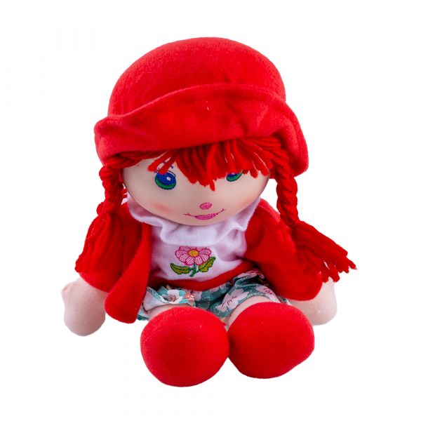 Papusa de plus Karemi, cu fusta si cosite, 28 cm, rosu