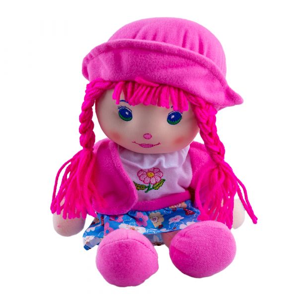 Papusa de plus Karemi, cu fusta si cosite, 28 cm, roz