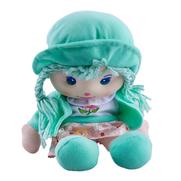Papusa de plus Karemi, cu fusta si cosite, 28 cm, verde