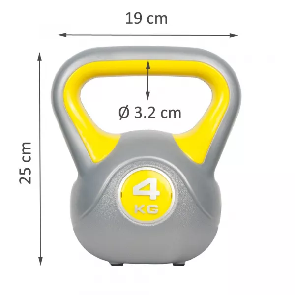 Gantera Karemi de 4 kg, kettlebell, gri/galben