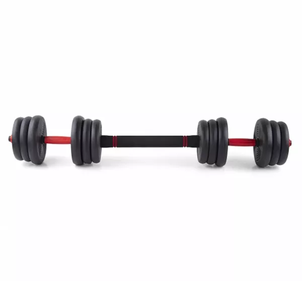 Set gantere reglabile kettlebell Karemi, 6 in 1, 30 kg, cu o multitudine de combinatii, negru cu rosu