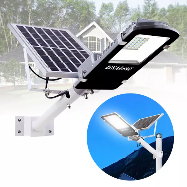 Lampa solara Karemi, stradala, 114 LED, 50W cu panou solar incorporat si telecomanda cu functii multiple