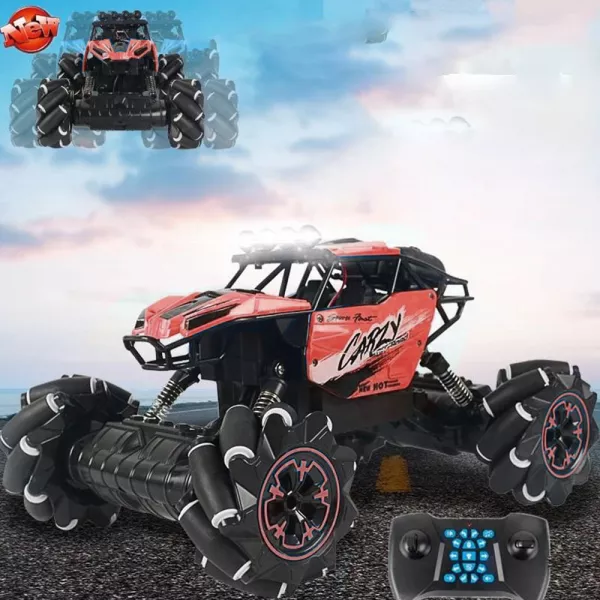 Masina off-road cu telecomanda Karemi pentru copii, amortizor soc, drifturi,catarare, cascadorii, rotatii flexibile, iluminat electric, rosu
