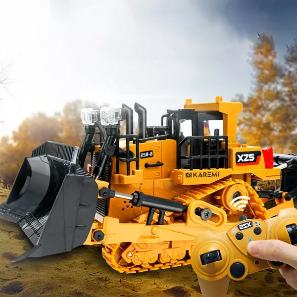 Excavator realist cu telecomanda, Karemi, 1:24, cupa din aliaj, cablu USB, galben, 011