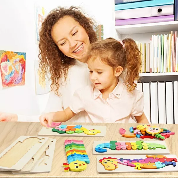 Puzzle educativ din lemn pentru copii Karemi, model girafa, 30 x 12.8 x 0.6 cm