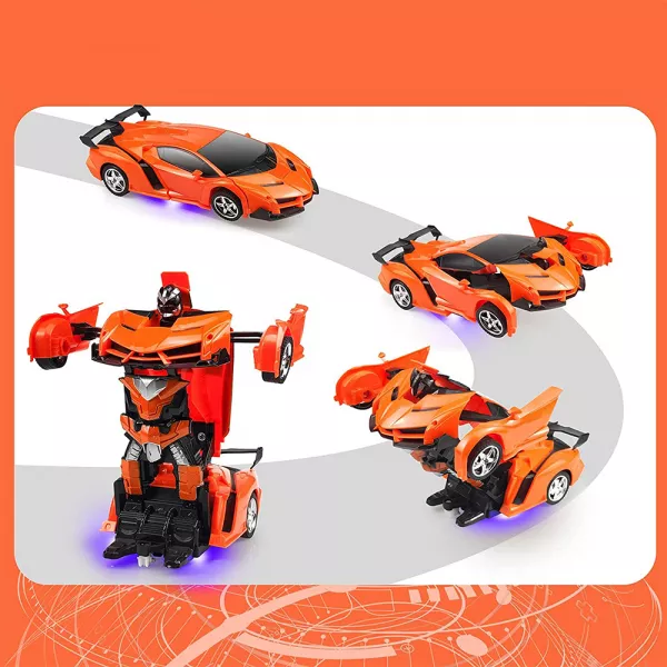 Masina Transformer Robot cu telecomanda Karemi, pentru copii, control rapid, rotire 360 grade, efecte sonore realiste, 24 x 10.5 x 5.5 cm, portocaliu