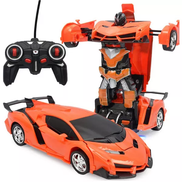 Masina Transformer Robot cu telecomanda Karemi, pentru copii, control rapid, rotire 360 grade, efecte sonore realiste, 24 x 10.5 x 5.5 cm, portocaliu