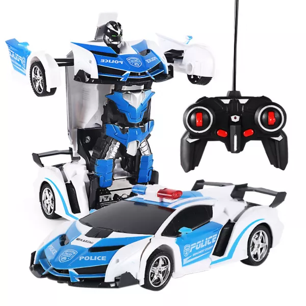 Masina Transformer Robot cu telecomanda Karemi, pentru copii, control rapid, rotire 360 grade, efecte sonore realiste, model politie
