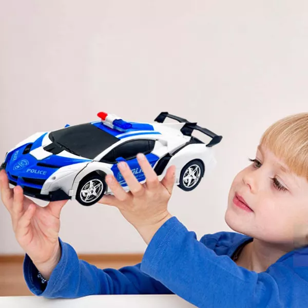 Masina Transformer Robot cu telecomanda Karemi, pentru copii, control rapid, rotire 360 grade, efecte sonore realiste, model politie