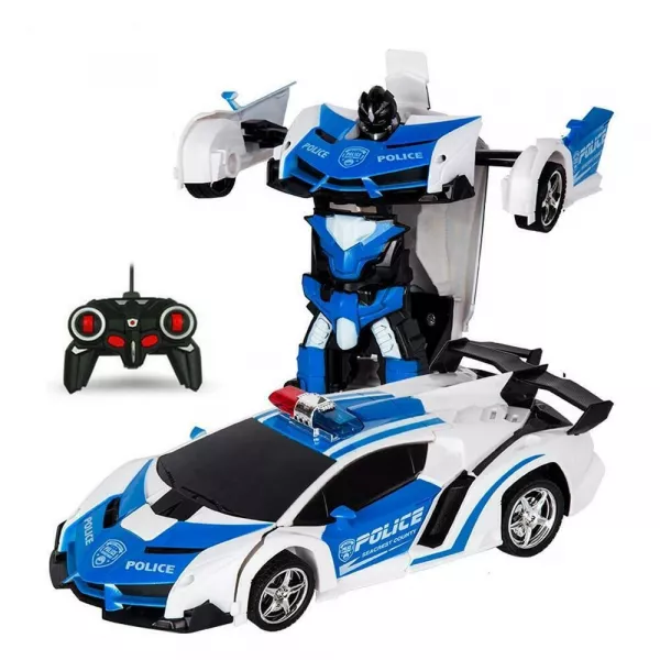 Masina Transformer Robot cu telecomanda Karemi, pentru copii, control rapid, rotire 360 grade, efecte sonore realiste, model politie