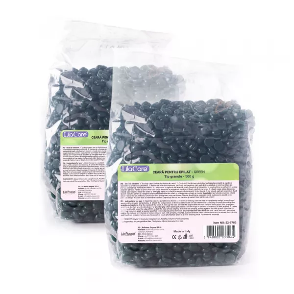 Kit epilare cu ceara granule azulene 2 x 500 g, 1 x incalzitor ceara, 1 x ulei dupa epilare, 1 x set 10 spatule