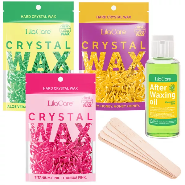 Kit epilare ceara granule cu aparat de epilat cu ceara, ulei dupa epilat, spatule ceara, incalzitor ceara Lila Care