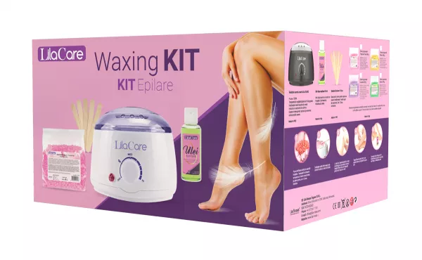 Kit epilare cu ceara granule lavanda 1 x 400 g, 1 x incalzitor ceara, 1 x ulei dupa epilare, 1 x set 10 spatule