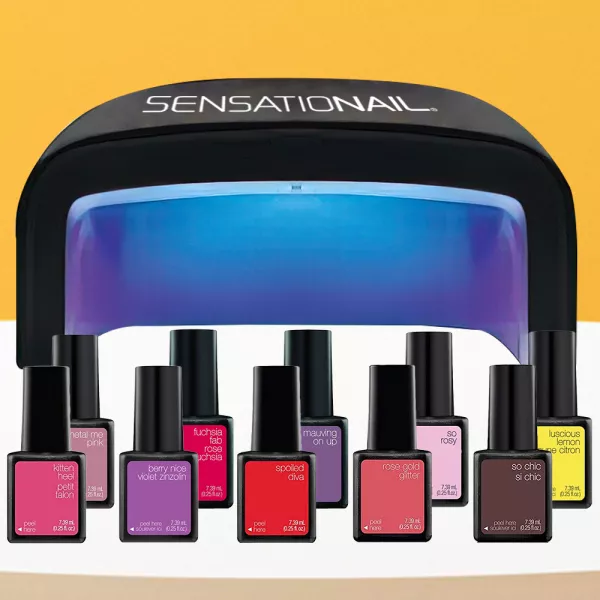 Kit oja semipermanenta 10 buc + lampa led/uv unghii + set nail art Sensationail