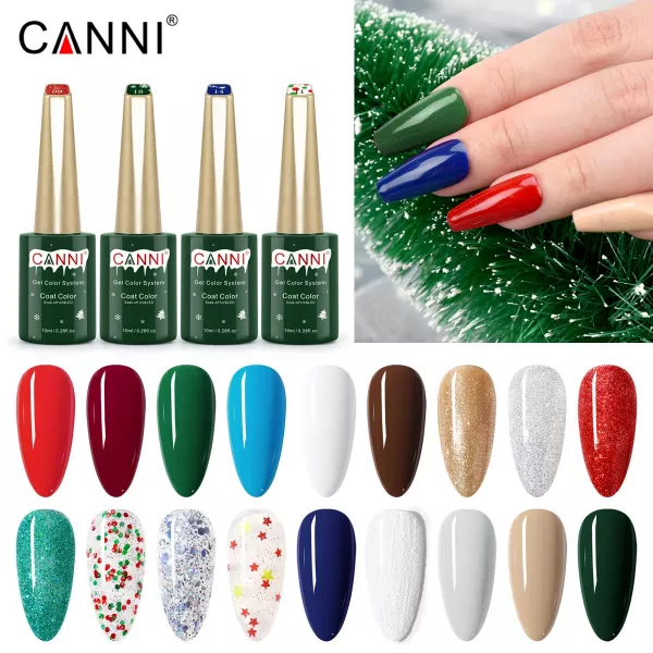 Kit oja semipermanenta Canni, colectie de Craciun, 17 culori, 1 gypsum gel, Catalog culori