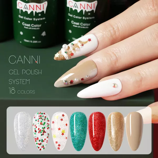 Kit oja semipermanenta Canni, colectie de Craciun, 17 culori, 1 gypsum gel, Catalog culori